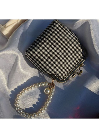 Елегантна маленька сумочка гаманець ридикуль із перлами в карту чорно-білого кольору ретростиль No Brand (362588187)