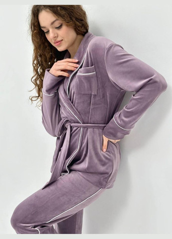 Бузкова всесезон жіноча велюрова піжама на запах із поясом L&L