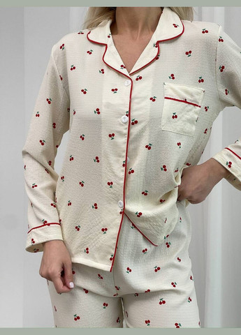 Молочна всесезон стильна піжама сорочка + брюки No Brand