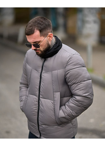 Серая зимняя мужская зимняя куртка плащевка с холлофайбером серая Freedom