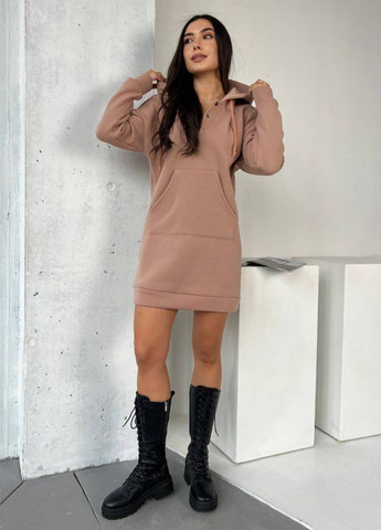 Бежева повсякденний сукня-худі з капюшоном сукня-худі Allthings однотонна