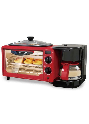 Міні піч електрична для сніданку 3в1 RB-2286B 3800 Вт піч, кавоварка, поверхня для смаження антипригарна Rainberg (305327350)