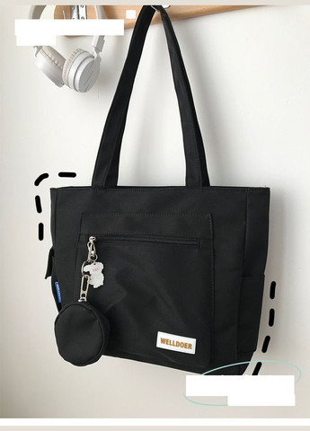 Сумка через плечо черная с мягким брелком мишки и ключницей КиП (317638846)