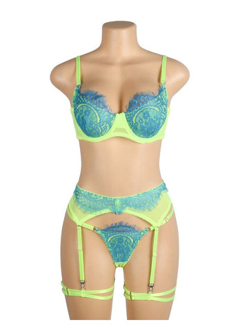 Салатовий демісезонний комплект білизни салатовий star night з бірюзовими мереживними вставками star night (без коробки) No Brand