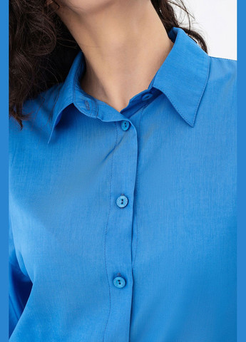 Синяя кэжуал рубашка однотонная Garne с длинным рукавом