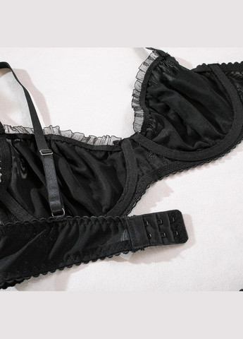 Чорний демісезонний комплект жіночої білизни в сіточку бюстгальтер і трусики танга No Brand Комплект білизни