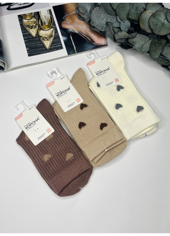 Бежевые носки набор 3 пары кашемировые теплые с сердечками Корона сердечки (365652896)