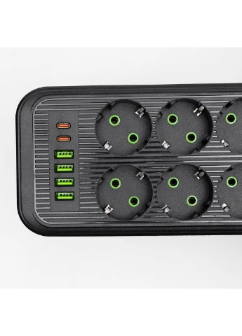 Мережевий фільтр-подовжувач 6 розеток 4 USB-A + 2USB Type-C на 5 метрів, чорний Yiwu (387391810)