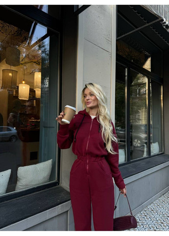 Женский комбинезон FINO Mode комбинезон-брюки бордовый спортивный, повседневный, кэжуал трехнитка
