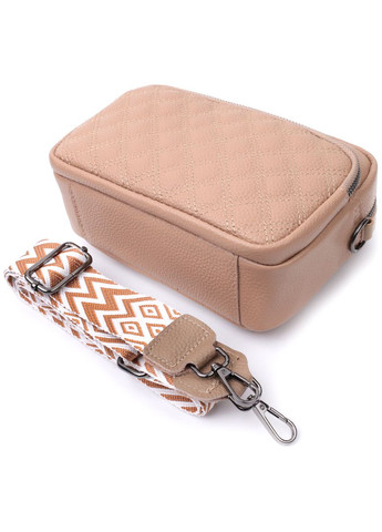 Модна жіноча кроссбоді прошита ромбами на лицьовій стороні з натуральної шкіри бежева 22637 Vintage (329195424)