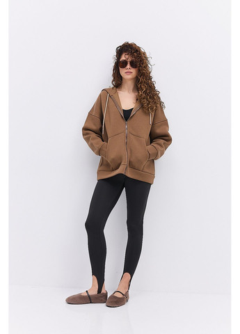 Коричневий жіночий утеплений світшот з капюшоном і блискавкою коричневий Arjen (361056738)