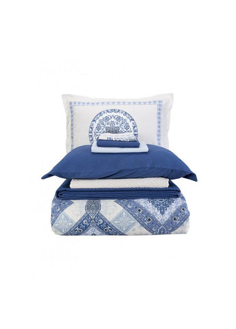 Набор постельного белья с покрывалом + плед Levni mavi 2020-1 синий евро Karaca Home (285778487)