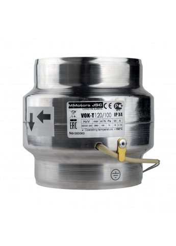 Высокотемпературный канальный вентилятор с обратным клапаном VOK 120/100 Т+150°С MMotors JSC (300801166)