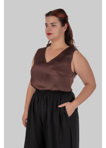 Женский шелковый топ plus size на широких бретелях с V-вырезом TinDay (396311501)