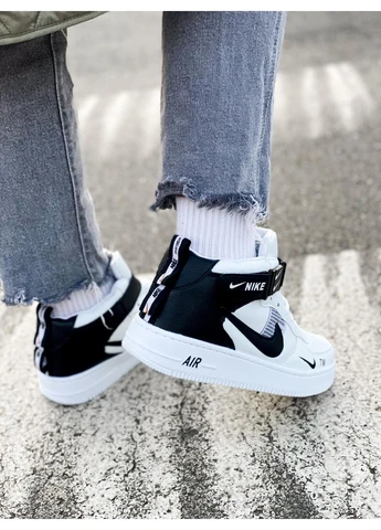 КРОССОВКИ ЖЕНСКИЕ NIKE AIR FORCE 1 HIGH BLACK WHITE TM НАЙК АИР ФОРС 1 БЕЛЫЕ No Brand белые демисезоны (391961069)