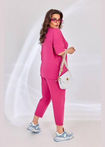 Однотонный летний малиновый батальный костюм с укороченными штанами/бриджами из качественной двухнитки пенье, костюм 2-ка No Brand 173-4 (295903307)