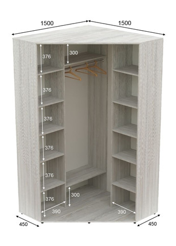 Шкаф-купе двухдверный угловой 150*150*220 Сосна Натти ДСП/Зеркало с пескоструйным рисунком Угол-5 Алекса (360472098)