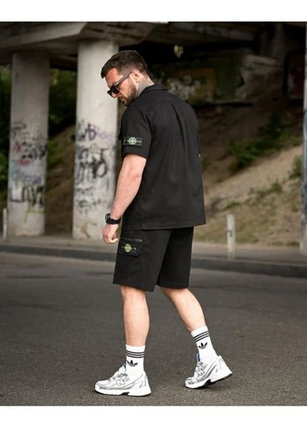 Літній комплект Stone Island TARANTINO чорний сорочка та шорти карго чоловічий No Brand (397616641)
