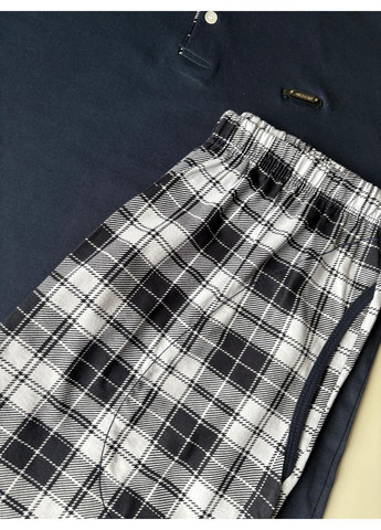 Чоловіча бавовняна піжама "Cameron" футболка та штани в клітину темно-синій Pijamoni (370769268)