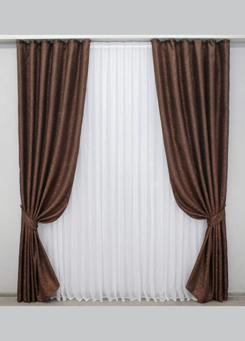 Набір штори для спальні мармурові жакард Коричневий 200x270 см (Е101109B-2) No Brand (306633594)