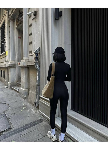 Женский комбинезон No Brand комбинезон-брюки однотонный чёрный спортивный, повседневный, кэжуал дайвинг, флис