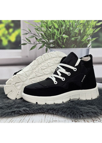 Кросівки жіночі зимові чорні на білій підошві утеплені хутром SV (373195444)