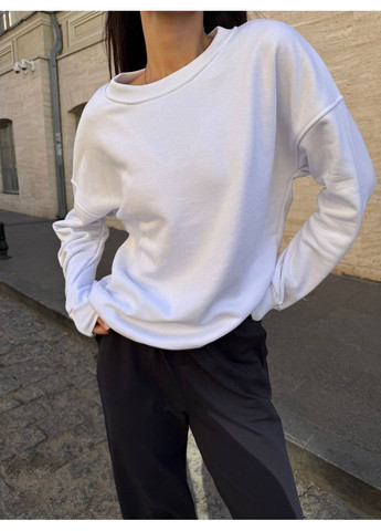 Белый женский свитшот оверсайз турецкая петля (355312622)