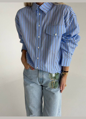 Голубой коктейльный, классическая, повседневный, кэжуал, вечерний рубашка в полоску FINO Mode с длинным рукавом