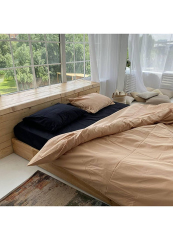 Постільна білизна з резинкою Бежевий + чорний, ранфорс Двухспальний розмір, наволочки 50/70 No Brand (364213158)