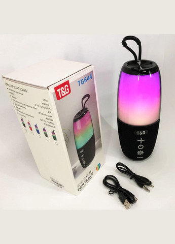 Портативная колонка TG644 5W с RGB подсветкой и ремешком, блютузная колонка с аккумулятором. Цвет: черный No Brand (359474669)