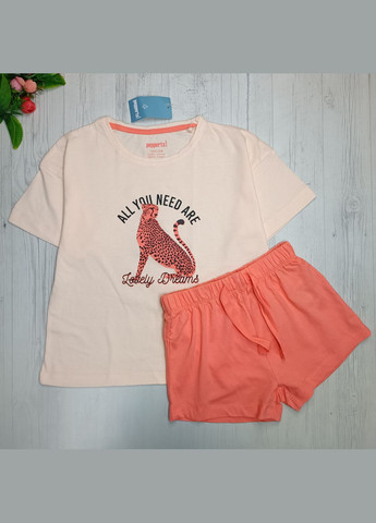 Рожева всесезон піжама літня для дівчинки футболка + шорти Pepperts