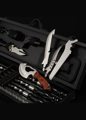 Шашлычный набор-комплект на подарок другу на 6 шампуров "Grills " Черный | 20 предметов Handmade G1 (342745303)