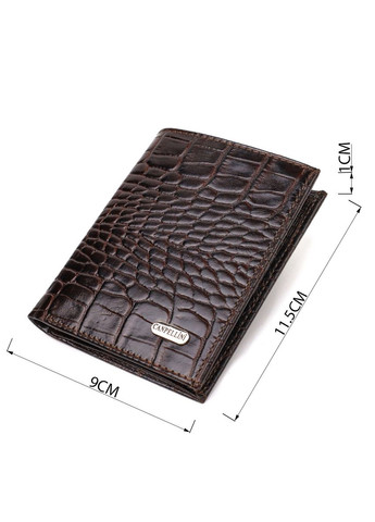 Компактний чоловічий гаманець із натуральної шкіри з тисненням під крокодила коричневий 21871 Canpellini (329198146)