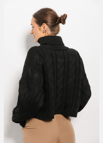 Черный вязаный женский свитер черный с крупными косами Arjen