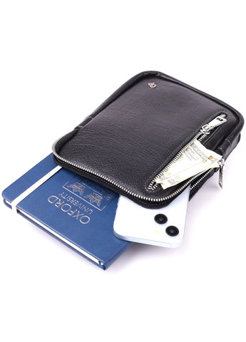 Мужская прямоугольная сумка бананка из зернистой натуральной кожи 22879 Черный Grande Pelle (317254191)