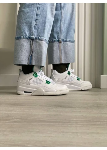 Білі кросівки чоловічі nike air jordan retro 4 white green найк аір джордан білі демісезон No Brand