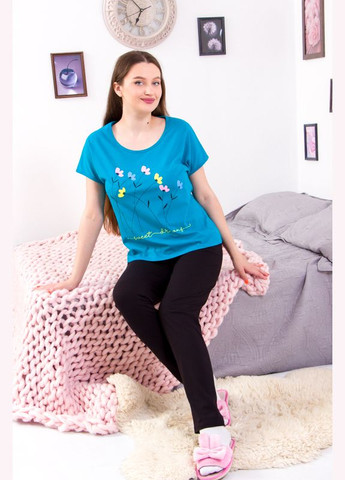 Бирюзовая всесезон пижама женская (футболка+штаны) (p-11090) Носи своє