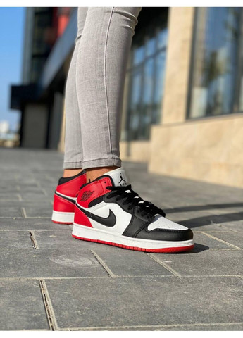 КРОСІВКИ ЖІНОЧІ NIKE AIR JORDAN 1 RETRO HIGH BLACK WHITE RED V2 НАЙК АІР ДЖОРДАН No Brand чорні демісезони (369390516)