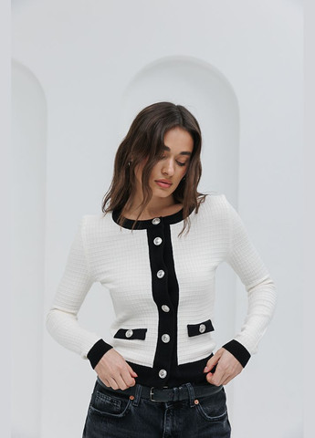 В'язаний жіночий кардиган молочний з чорною окантовкою Arjen (294906905)