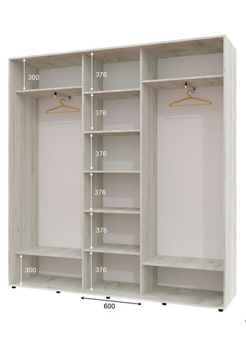 Шкаф-купе трехдверный 220*45*230 см Дуб крафт белый 3 двери ДСП + Зеркало + ДСП ШК-04 Алекса (360477060)