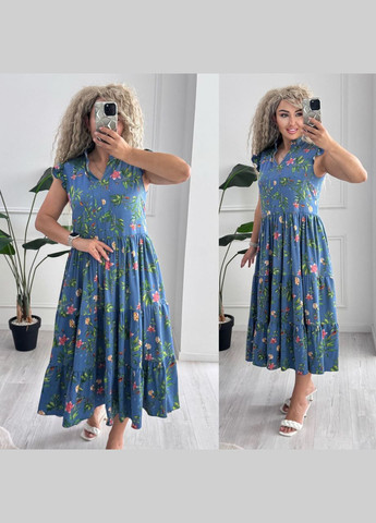 Синее повседневный, кэжуал женское платье Україна с цветочным принтом