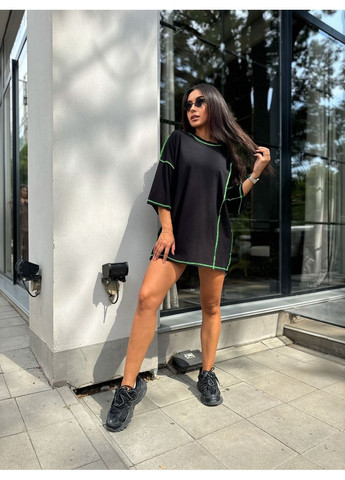 Зеленое повседневный платье-футболка оверсайз со швами наизнанку платье-футболка MonCher