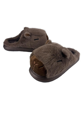 Темно-коричневые комнатные меховые тапочки капибара темно-коричневые 60031-1 No Brand