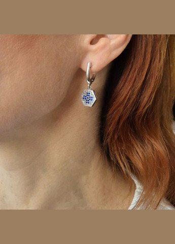 Серебряные серёжки серьги Вышиванка с Синими камнями черненное серебро 925 пробы 82152с 5.34г No Brand (307289206)