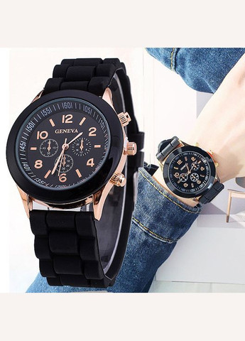 Годинник наручний Жіночі силіконовий браслет мітки цифри механізм кварцовий Чорний Geneva (316251767)