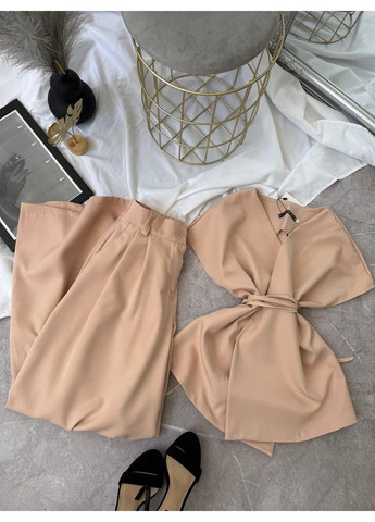 Костюм 2–ка з костюмки, з жилеткою та широкими штанами мод ЛКК-202, бежевий, 50-52 No Brand (355469702)