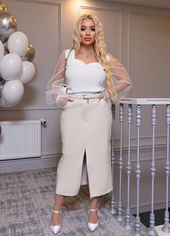 Бежевая офисная, повседневная, кэжуал однотонная кожаная юбка No Brand карандаш