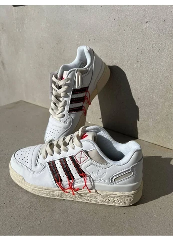 Белые демисезонные кроссовки мужские adidas low 84 forum white/red адидас форум белые No Brand
