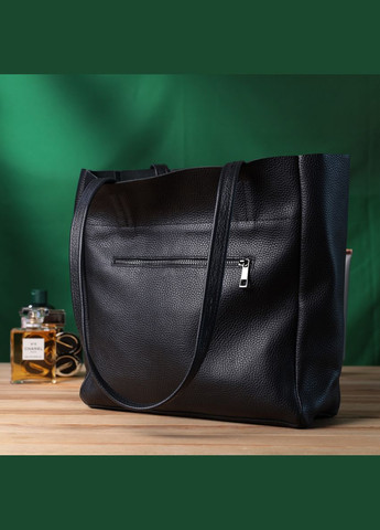 Зручна сумка-шоппер із натуральної шкіри чорна 22845 Shvigel (329198631)