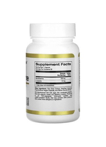 Бенфотіамін (вітамін B1) Benfotiamine 150 мг, 30 капсул | Підтримка нервової системи та обміну речовин California Gold Nutrition (371736119)